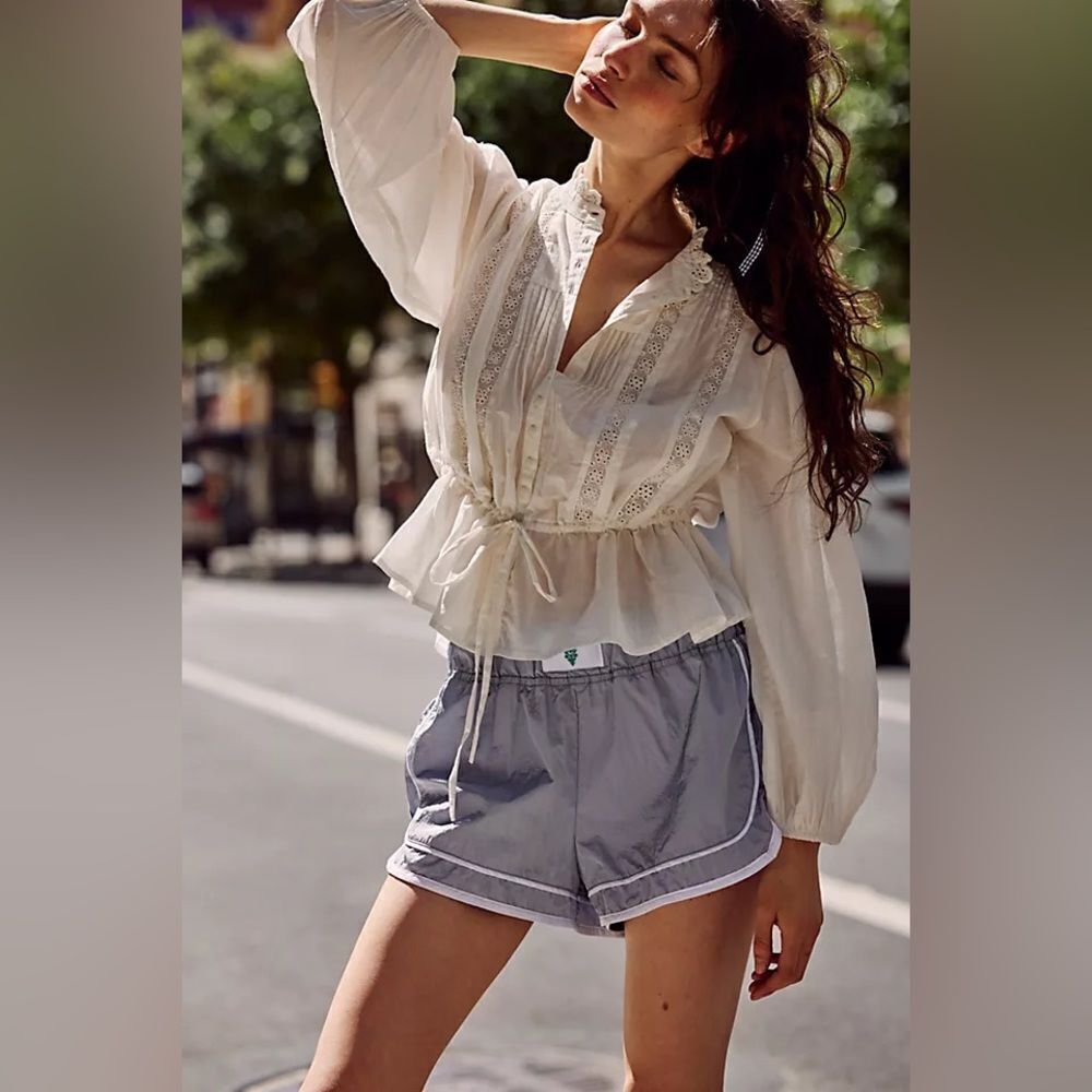 Free People Best of Me Blouse White Button Up Ruffle Lace